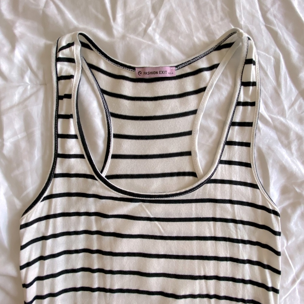 Fashion exit black and white stripe maxi dress